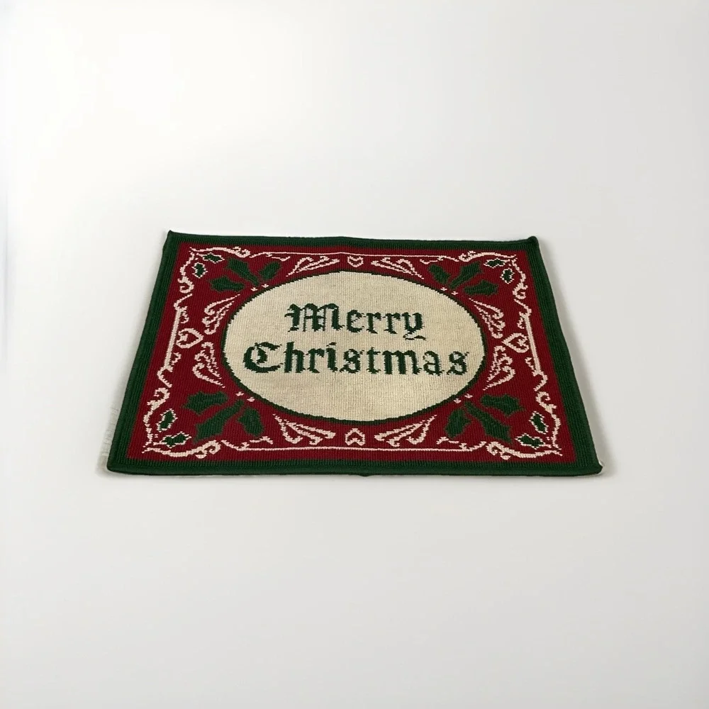 Vintage Holiday Merry Christmas with Red Chrysanthemums Door Mat Rug 19